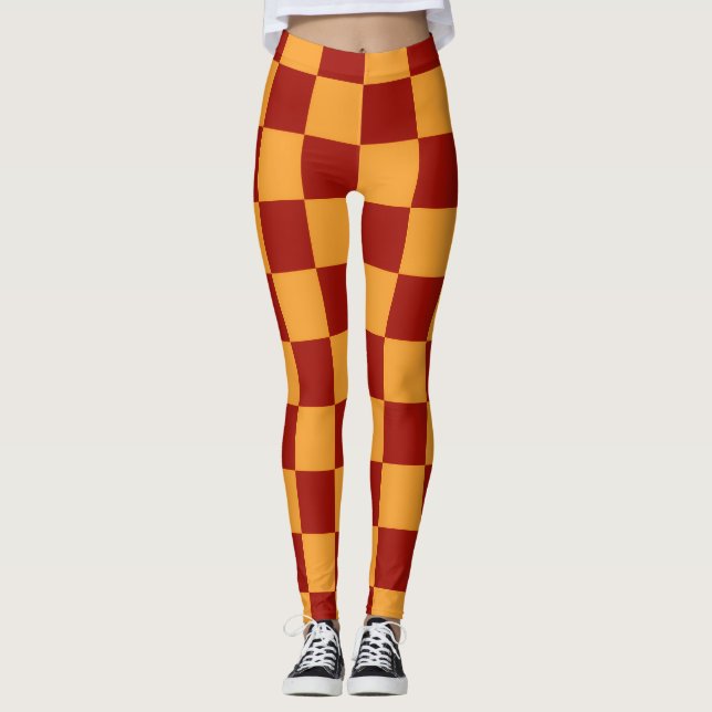 Legging Bold Vibrant Sporty Scarlet & Gold Check Pattern  (Frente)