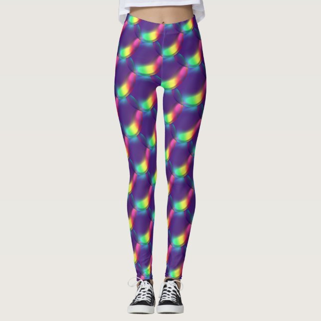 Legging Bolhas de Sabão Cor Roxa Divertida Padrão Festa  (Frente)