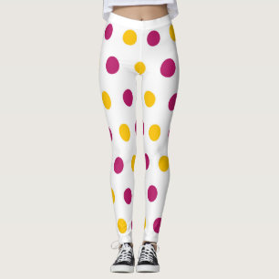 Legging Bolinhas amarelas roxas em branco, em bonito e em