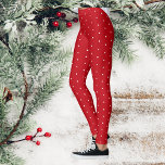 Legging Bolinhas branca Natal Vermelho<br><div class="desc">Leggings de natal brancas e vermelhas brilhantes com bolinhas brancas. Excelente para lazer e esportes para mulheres de todas as idades.</div>