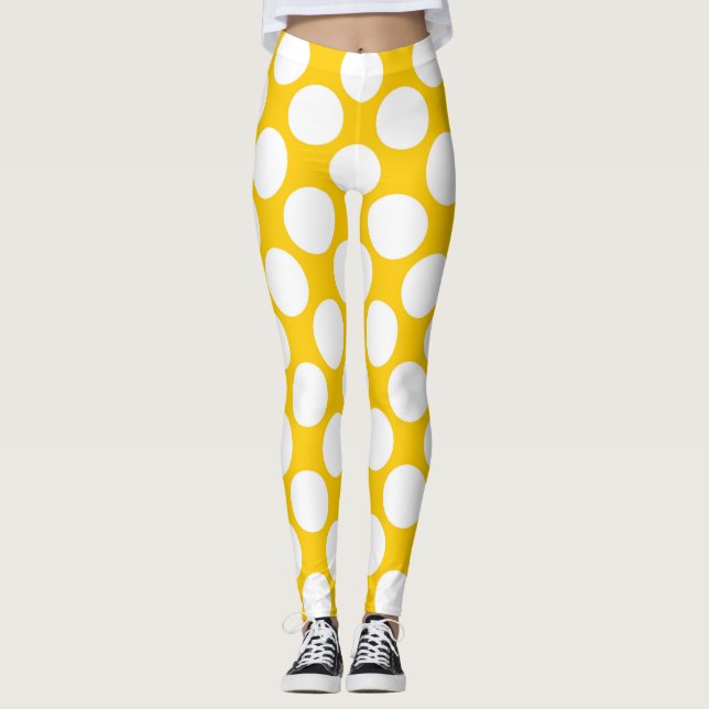 Legging Bolinhas brancas grandes na tangerina amarelo (Frente)