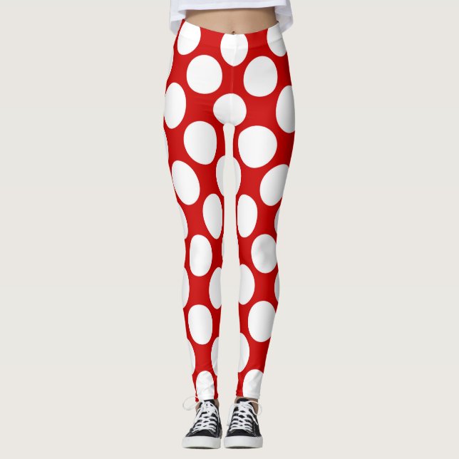 Legging bolinhas brancas grandes sobre fundo vermelho Joga (Frente)