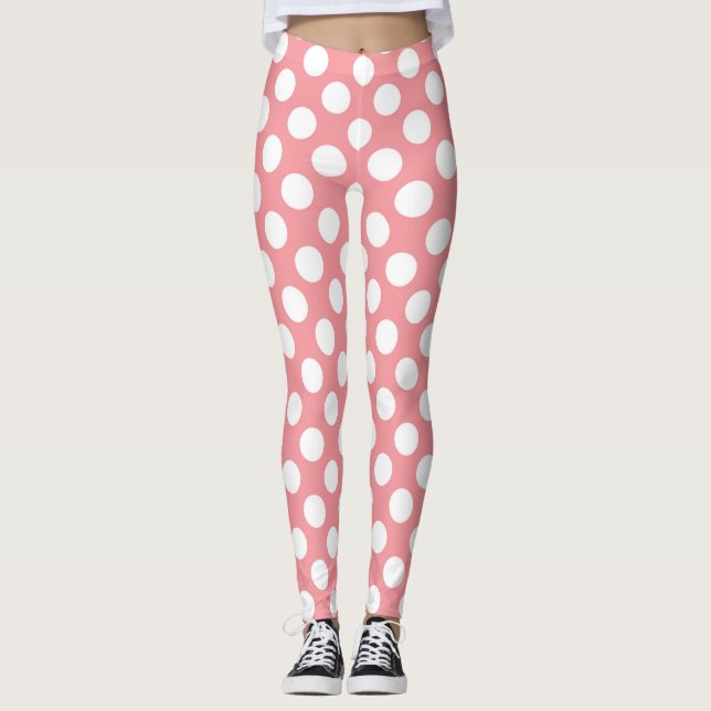 Legging Bolinhas brancas sobre fundo rosa (Frente)