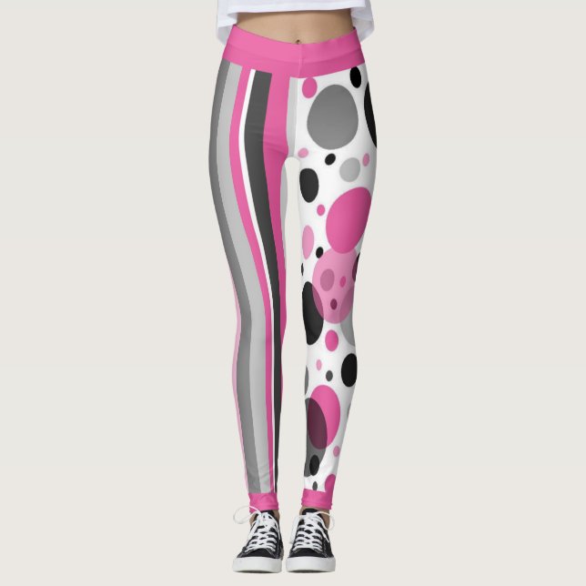 Legging Bolinhas de Abstrato preto-e-branco e Cinza (Frente)