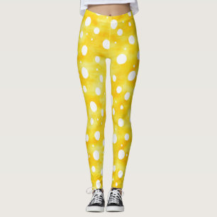 Legging Bolinhas de Aquarela - Amarelo Terrestre e Branco 