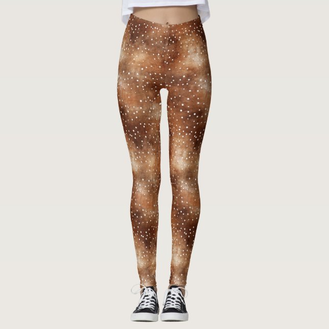Legging Bolinhas de aquarela em castanho e branco de café  (Frente)