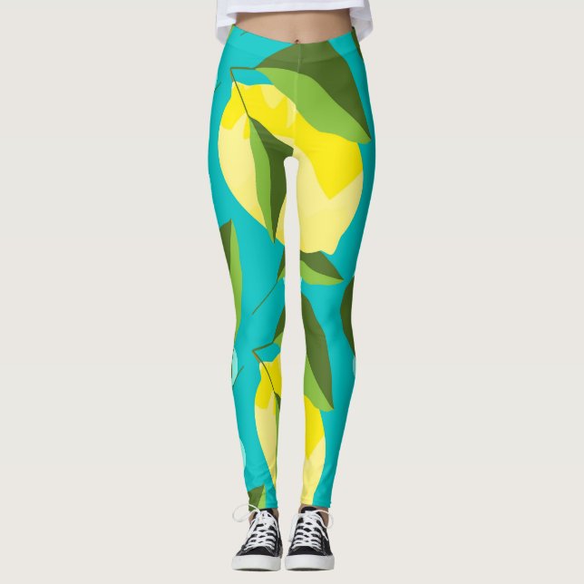 Legging Bolinhas de limões: fundo azul. (Frente)
