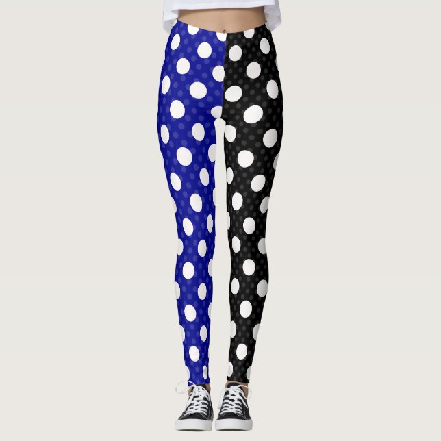 Legging Bolinhas de separação de dois tons pretos azuis (Frente)