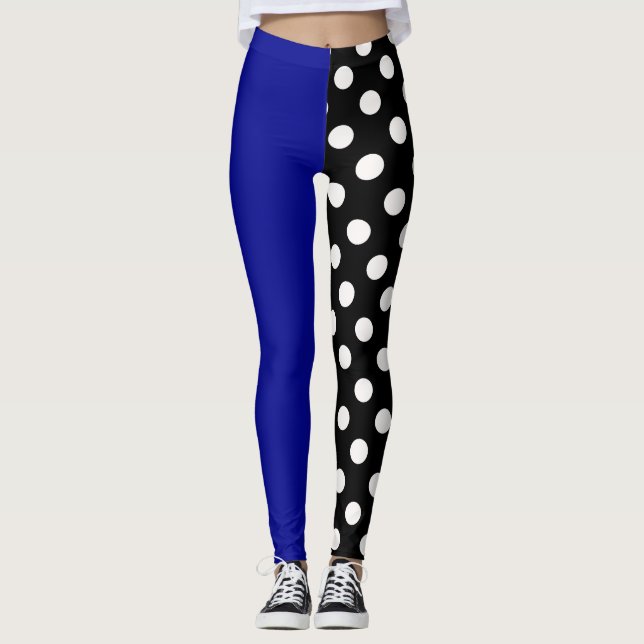 Legging Bolinhas de separação de dois tons pretos azuis (Frente)