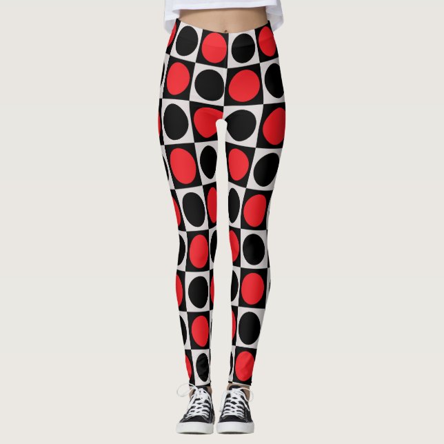 Legging Bolinhas do Círculo Geométrico Vermelho Preto (Frente)