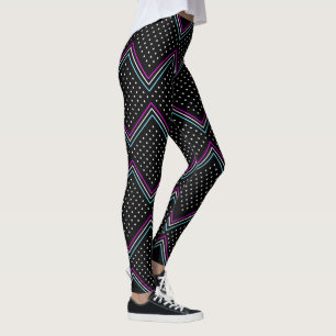 Legging Bolinhas e caneleiras das listras, preto, fúcsia