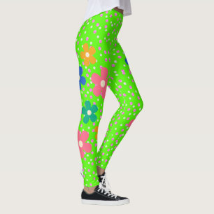 Legging Bolinhas e flores cor-de-rosa-claro