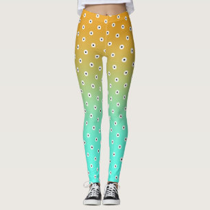 Legging Bolinhas Preta/Branco Sobre Turquesa/Dourada