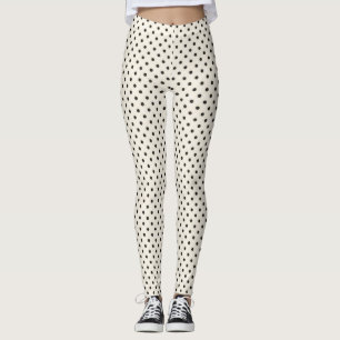 Legging Bolinhas Pretas em Branco Antiquado