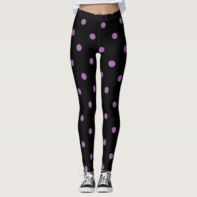 Legging bolinhas pretas roxas elegantes (Frente)