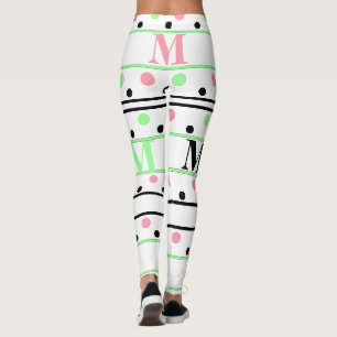 Legging Bolinhas pretas verdes cor-de-rosa do monograma