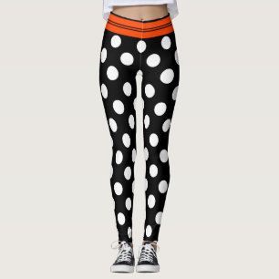 Legging Bolinhas retros pretas & brancas com listra
