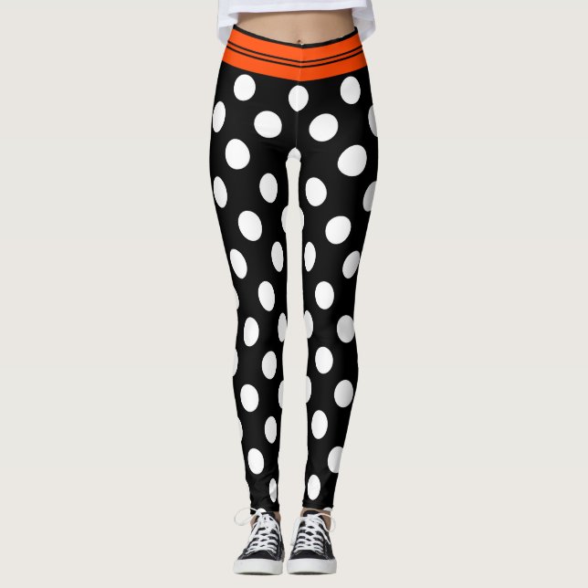 Legging Bolinhas retros pretas & brancas com listra (Frente)