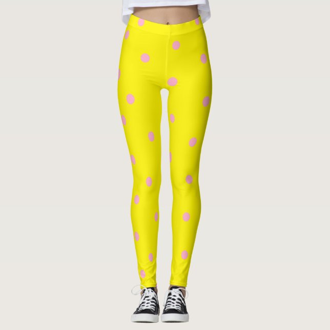 Legging Bolinhas rosa em amarelo (Frente)