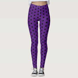 Legging Bolinhas roxas pretas padrão retrógrado bonito leg