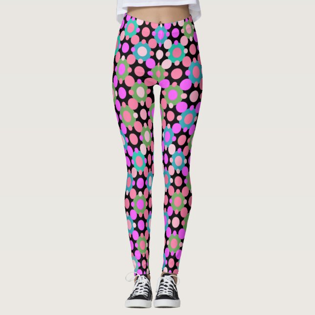 Legging Bolinhas sobrepostas em preto rosa e verde BG (Frente)