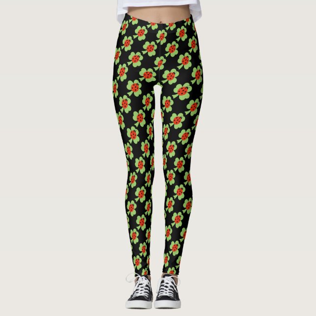 Legging Bolinhas Verde do Shamrock Rua Ladybug Dia de Patr (Frente)