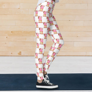 Legging Bolo de água rosa com padrão de chocolate