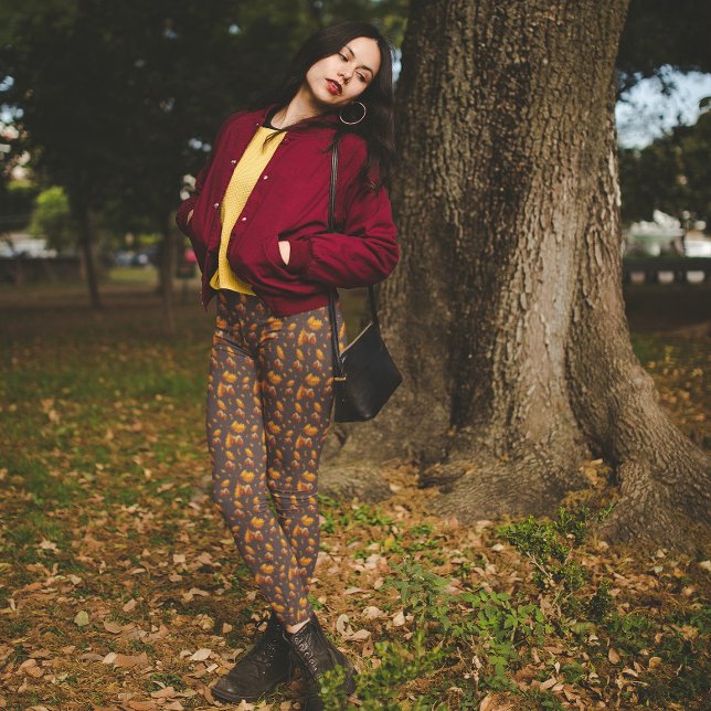 Legging Bolotas Escuras Folhas de outono Cinzas (Criador carregado)