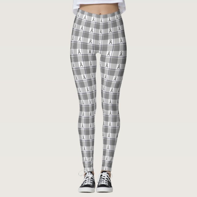 Legging Bone Cancer Awareness Plaid Gray Ribbon (Frente)