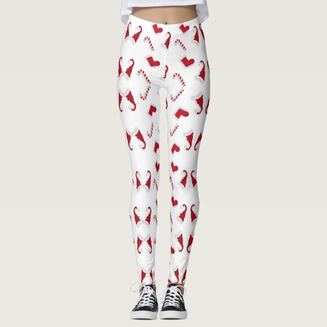 Legging Boné de Natal Vermelho e Candy Cane (Frente)