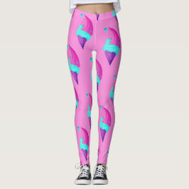 Legging Boneca Bonita Cor Rosa Azul Padrão Sorvete