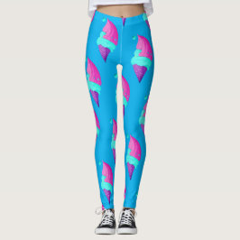 Legging Boneca Fofa Rosa Quente Azul Padrão de Sorvete