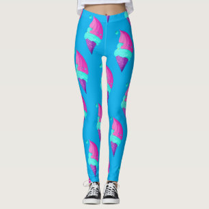 Legging Boneca Fofa Rosa Quente Azul Padrão de Sorvete