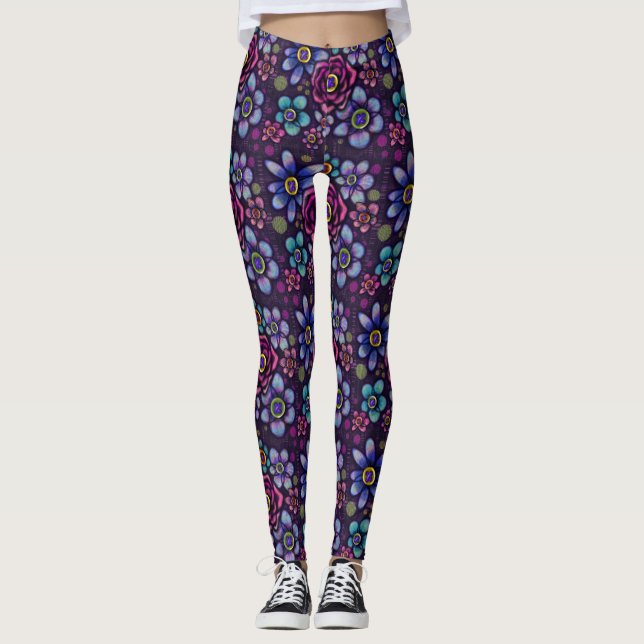 Legging Boneca Gótica Floral Escuro Com Botões Impressão (Frente)