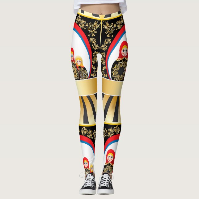 Legging Bonecas de Matryoshka com o ouro floral (Frente)