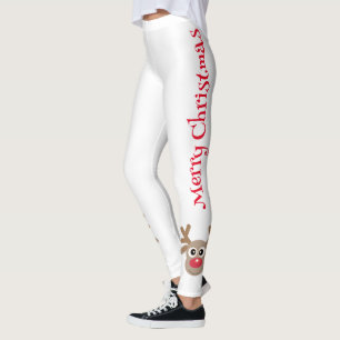 Legging Bonita Cartoon Reindeer Feliz Natal Branco