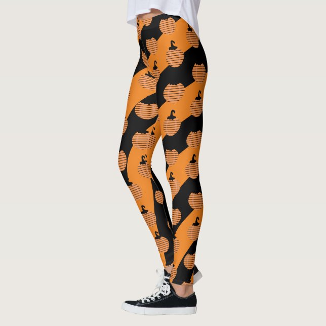 Legging Bonita faixa de Halloween Pumpkins Preto Laranja (Esquerda)