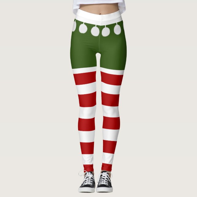 Legging Bonita Festa de Natal Elf Ganha Festas De Tassel (Frente)
