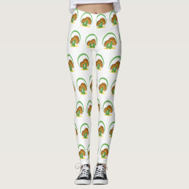 Legging Bonita Marrom Cartoon Verde Mushroom Fungi Art