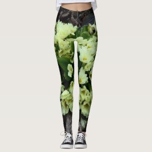 Legging Bonita Primula vulgaris Primroses em folhas secas
