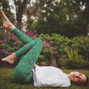 Legging Bonita Reindeer Verde Calças de Natal Pajama