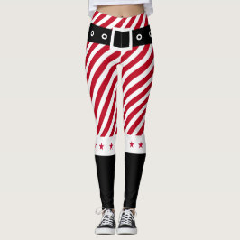 Legging Bonita Vermelha White Strips Doces Estrelas no Nat