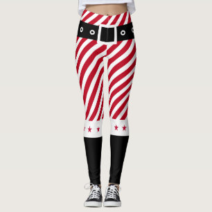 Legging Bonita Vermelha White Strips Doces Estrelas no Nat