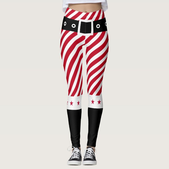 Legging Bonita Vermelha White Strips Doces Estrelas no Nat (Frente)