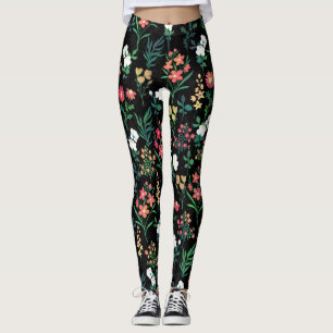Legging Bonito Aquarela Preta Floral Botânica