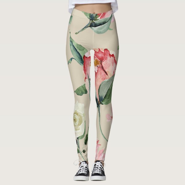 Legging Bonito aquarela vista ativo creme floral (Frente)