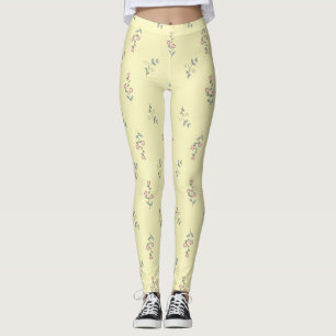 Legging Bonito Boho Amarelo Púrpura Aquarela Floral
