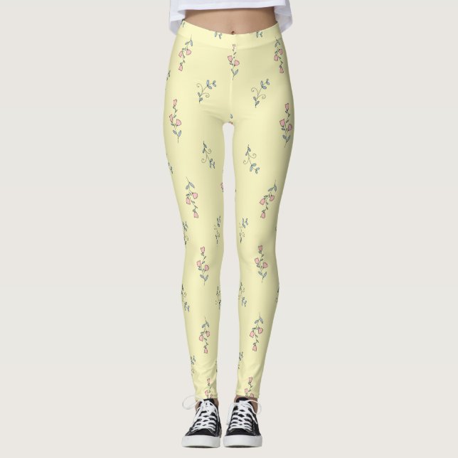 Legging Bonito Boho Amarelo Rosa Púrpura Aquarela Floral (Frente)