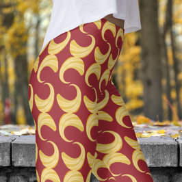 Legging Bonito Carmine Vermelho e Dourado Padrão de Curvas