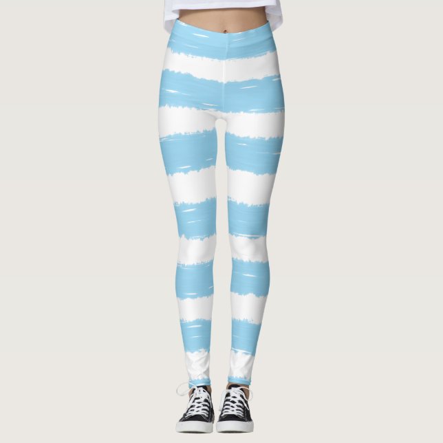 Legging Bonito Céu Azul, Bandas Brancas (Frente)